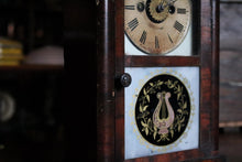 Load image into Gallery viewer, Antique Jerome & Co Alarm Steeple Mantel Clock - Gothic Revival Rose Glass - Working American Shelf Clock, 39cm
