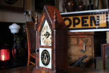 Load image into Gallery viewer, Antique Jerome & Co Alarm Steeple Mantel Clock - Gothic Revival Rose Glass - Working American Shelf Clock, 39cm