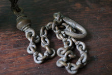 Load image into Gallery viewer, Antique Indian Bronze Diya Oil Lamp With Chain & Bird Finial - Hanging Temple Lamp - 21cm Tall