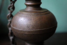 Load image into Gallery viewer, Antique Indian Bronze Diya Oil Lamp With Chain & Bird Finial - Hanging Temple Lamp - 21cm Tall