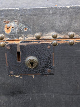 Load image into Gallery viewer, Antique Victorian Dome Top Travel Trunk – Leather & Studded Wood Chest – Industrial Storage – 76cm Wide