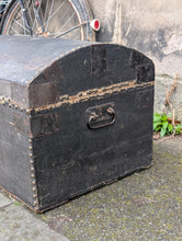 Load image into Gallery viewer, Antique Victorian Dome Top Travel Trunk – Leather & Studded Wood Chest – Industrial Storage – 76cm Wide