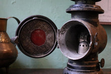 Load image into Gallery viewer, Antique Early 20th Century Carriage / Automobile Lamp - Red Glass Lens - 21 cm Tall