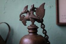 Load image into Gallery viewer, Antique Indian Bronze Diya Oil Lamp With Chain & Bird Finial - Hanging Temple Lamp - 21cm Tall