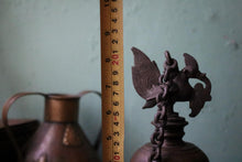 Load image into Gallery viewer, Antique Indian Bronze Diya Oil Lamp With Chain & Bird Finial - Hanging Temple Lamp - 21cm Tall