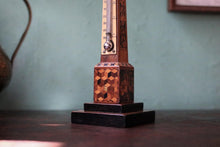 Load image into Gallery viewer, Antique Inlaid Wooden Obelisk Thermometer – Tunbridge Ware Mosaic – 20 cm / 8”
