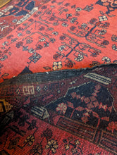Load image into Gallery viewer, 3'4" x 5'4" - Vintage Afghan Baluch Tribal Hand-Knotted Wool Rug - Madder Red & Indigo - 102 x 162 cm