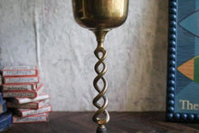 Load image into Gallery viewer, Vintage Brass Chalice Goblet – Twisted Stem Candlestick / Vessel – 32cm Tall