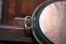 Load image into Gallery viewer, Large Antique Copper Serving Tray – Oval With Brass Handles – 60 x 40 cm Rustic Kitchen Decor