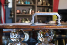 Load image into Gallery viewer, Antique Edwardian Wooden Tantalus Decanter Set – Cut Glass Bottles With Key