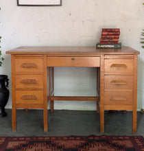 Load image into Gallery viewer, Vintage Mid Century Oak Desk / Teachers Table