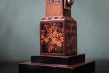 Load image into Gallery viewer, Antique Inlaid Wooden Obelisk Thermometer – Tunbridge Ware Mosaic – 20 cm / 8”