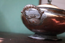 Load image into Gallery viewer, Antique Copper Lidded Serving Dish – Hand Beaten Metal Tureen With Twin Handles – 28 x 16 x 15 cm / 11” x 6.3” x 5.9”