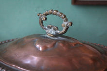 Load image into Gallery viewer, Antique Copper Lidded Serving Dish – Hand Beaten Metal Tureen With Twin Handles – 28 x 16 x 15 cm / 11” x 6.3” x 5.9”