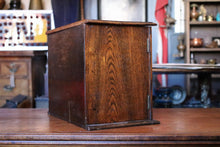 Load image into Gallery viewer, 1920s Oak Drinks /Smokers Cabinet – Glass Fronted – Cut Glass Decanter – Inscribed Presentation Piece – 39cm