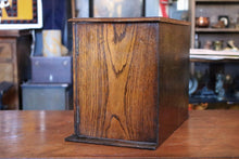 Load image into Gallery viewer, 1920s Oak Drinks /Smokers Cabinet – Glass Fronted – Cut Glass Decanter – Inscribed Presentation Piece – 39cm