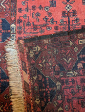 Load image into Gallery viewer, 3'4" x 5'4" - Vintage Afghan Baluch Tribal Hand-Knotted Wool Rug - Madder Red & Indigo - 102 x 162 cm