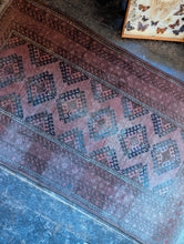 Load image into Gallery viewer, 203 x 115 cm - Vintage Hand-Knotted Tribal Wool Rug Runner - Dusty Rose & Indigo Geometric - 203 x 115 cm