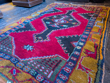 Load image into Gallery viewer, 3'6" x 5'11" - Vintage Hand-Knotted Wool Rug - Bold Tribal Geometric - Crimson & Ochre - 106 x 180 cm