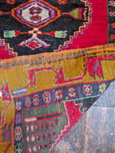 Load image into Gallery viewer, 3'6" x 5'11" - Vintage Hand-Knotted Wool Rug - Bold Tribal Geometric - Crimson & Ochre - 106 x 180 cm