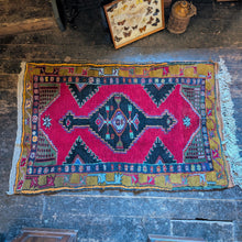 Load image into Gallery viewer, 3'6" x 5'11" - Vintage Hand-Knotted Wool Rug - Bold Tribal Geometric - Crimson & Ochre - 106 x 180 cm