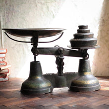 Load image into Gallery viewer, Antique Cast Iron Kitchen Scales – Brass Pan & Weights – Decorative Balance Scale – 30cm Wide x 20cm Tall