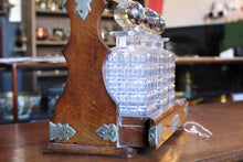 Load image into Gallery viewer, Antique Edwardian Wooden Tantalus Decanter Set – Cut Glass Bottles With Key