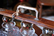 Load image into Gallery viewer, Antique Edwardian Wooden Tantalus Decanter Set – Cut Glass Bottles With Key