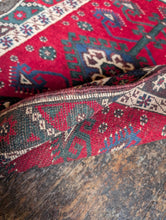 Load image into Gallery viewer, 2'0" x 3'10" - Vintage Caucasian Hand-Knotted Wool Rug - Madder Red & Indigo - 61 x 116 cm