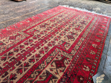 Load image into Gallery viewer, 2'8" x 5'5" - Vintage Afghan Baluch Hand-Knotted Wool Rug - Madder Red & Camel - 81 x 165 cm