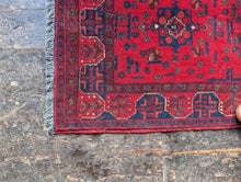 Load image into Gallery viewer, 2'7" x 6'0" - Vintage Afghan Baluch Hand-Knotted Wool Runner Rug - Madder Red & Indigo Tribal Carpet - 80 x 183 cm