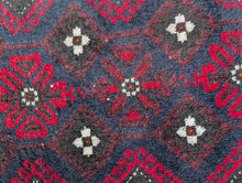 Load image into Gallery viewer, 3'1" x 5'4" - Vintage Afghan Baluch Hand-Knotted Wool Rug - Madder Red & Indigo Tribal Rug - 95 x 164 cm