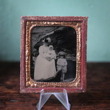 Load image into Gallery viewer, Antique Victorian Tintype Photograph In Red Leather Case - Family Portrait Photograph - Folk Art Photography