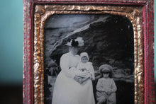 Load image into Gallery viewer, Antique Victorian Tintype Photograph In Red Leather Case - Family Portrait Photograph - Folk Art Photography