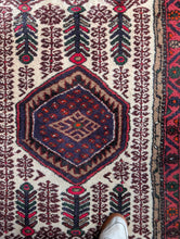 Load image into Gallery viewer, 3'1" x 5'4" - Vintage Afghan Baluch Hand-Knotted Wool Rug - Madder Red & Indigo Tribal Rug - 95 x 164 cm