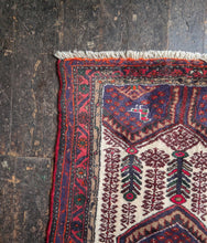 Load image into Gallery viewer, 3'1" x 5'4" - Vintage Afghan Baluch Hand-Knotted Wool Rug - Madder Red & Indigo Tribal Rug - 95 x 164 cm