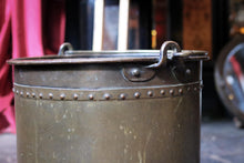 Load image into Gallery viewer, Antique Brass Log Bin - Large Riveted Fireside Coal Or Wood Bucket - Arts & Crafts Hearth Scuttle - 42cm Tall