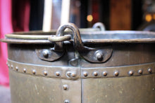 Load image into Gallery viewer, Antique Brass Log Bin - Large Riveted Fireside Coal Or Wood Bucket - Arts & Crafts Hearth Scuttle - 42cm Tall