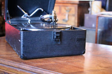 Load image into Gallery viewer, His Master’s Voice Portable Gramophone – Black Case – Working – HMV Wind-Up Record Player – 41cm