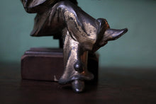 Load image into Gallery viewer, Antique German Pierrot Musician Figure Car Mascot – Bronze & Bone – Harlequin Lute Player