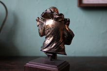 Load image into Gallery viewer, Antique German Pierrot Musician Figure Car Mascot – Bronze & Bone – Harlequin Lute Player