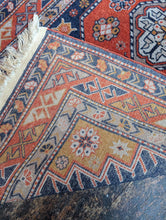 Load image into Gallery viewer, 1'5" x 5'7" - Vintage Hand-Knotted Tribal Runner Rug - Madder Red & Indigo Geometric Wool Carpet - 170 x 44 cm