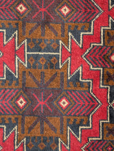 Load image into Gallery viewer, 4'7" x 2'11" - Antique Afghan Baluch Hand-Knotted Wool Rug - Madder Red & Indigo Tribal Geometric Rug - 141 x 89 cm