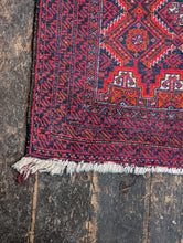 Load image into Gallery viewer, 5'5" x 2'11" - Antique Afghan Baluch Hand-Knotted Wool Runner Rug - Deep Madder Red & Indigo Tribal Carpet - 166 x 90 cm