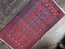Load image into Gallery viewer, 5'5" x 2'11" - Antique Afghan Baluch Hand-Knotted Wool Runner Rug - Deep Madder Red & Indigo Tribal Carpet - 166 x 90 cm