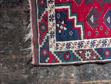 Load image into Gallery viewer, 2'0" x 3'10" - Vintage Caucasian Hand-Knotted Wool Rug - Madder Red & Indigo - 61 x 116 cm