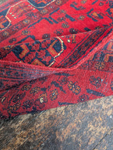 Load image into Gallery viewer, 2'7" x 6'0" - Vintage Afghan Baluch Hand-Knotted Wool Runner Rug - Madder Red & Indigo Tribal Carpet - 80 x 183 cm