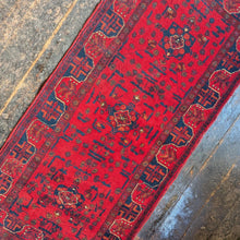 Load image into Gallery viewer, 2'7" x 6'0" - Vintage Afghan Baluch Hand-Knotted Wool Runner Rug - Madder Red & Indigo Tribal Carpet - 80 x 183 cm