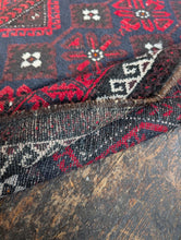 Load image into Gallery viewer, 3'1" x 5'4" - Vintage Afghan Baluch Hand-Knotted Wool Rug - Madder Red & Indigo Tribal Rug - 95 x 164 cm
