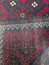 Load image into Gallery viewer, 3'1" x 5'4" - Vintage Afghan Baluch Hand-Knotted Wool Rug - Madder Red & Indigo Tribal Rug - 95 x 164 cm